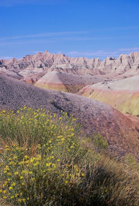 Scenic view of landscape against blue sky