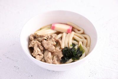 High angle view of food in bowl on table