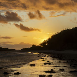 Scenic view of beach against sky during sunset