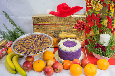 Close-up of food on table during christmas