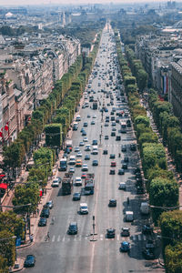 High angle view of traffic on road in city