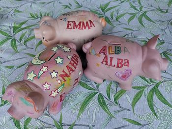 High angle view of baby sleeping on bed