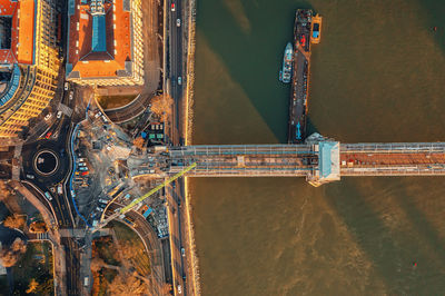 Bridge over the danube river in budapest. view from above