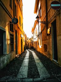 Narrow street amidst buildings in city