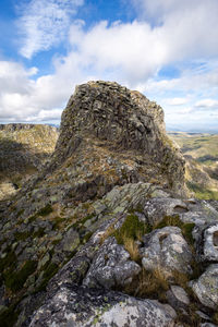 Rock formations on landscape against sky