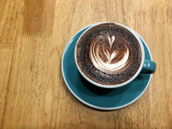 High angle view of coffee on table