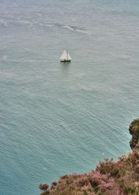 High angle view of sailboat on sea