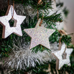 Close-up of christmas decoration hanging on tree