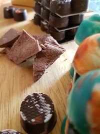 High angle view of chocolate cake on table