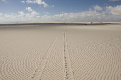 Tracks at lencois maranhenses national park dunes, atins, maranhao, brazil 