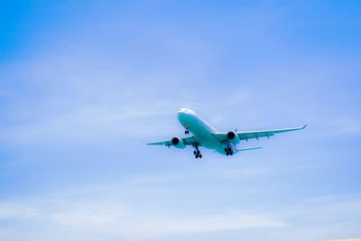 Low angle view of airplane flying in sky