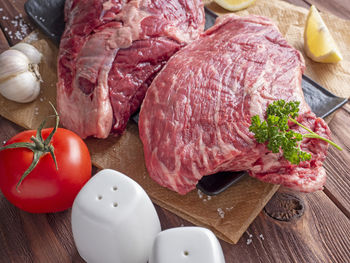 Close-up of seafood on cutting board
