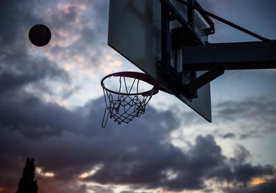 Low angle view of basketball hoop against sky