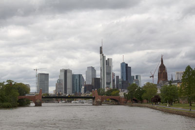 View of buildings in city against cloudy sky