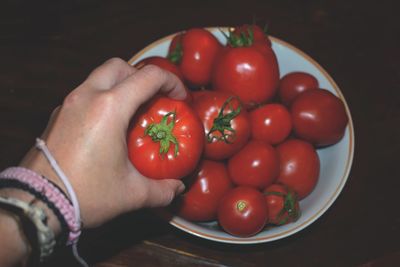 Close-up of hand holding tomatoes