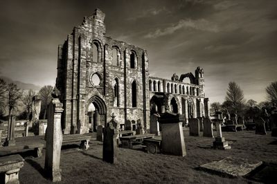 Black and white view of elgin cathedral in scotland, uk