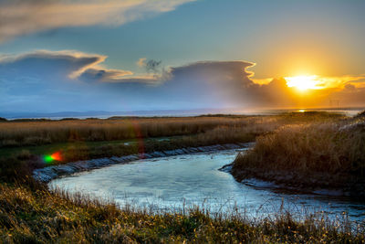 Scenic view of sunset over river
