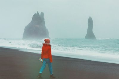 Rear view of man standing on beach