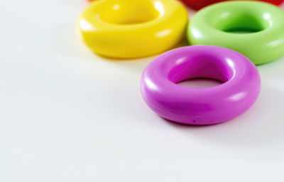 High angle view of multi colored balloons on table