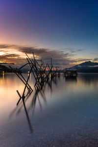 Scenic view of lake against sky during sunset