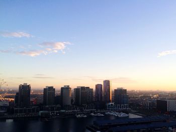 City skyline at sunset