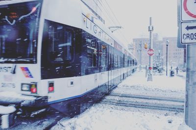 Train at railroad station during winter