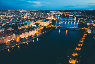 Czech republic bridges panorama with historic charles bridge and vltava river at night
