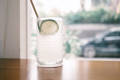 Close-up of drink in glass on table