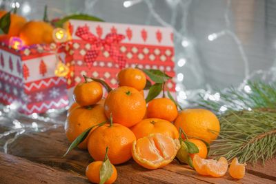 Close-up of orange fruits on table