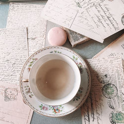 High angle view of coffee on table