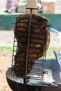 Close-up of chocolate on barbecue grill