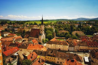 High angle view of townscape against sky