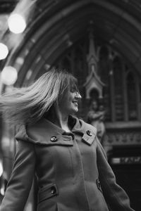 Close up lady dancing on street monochrome portrait picture