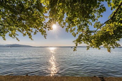 Scenic view of lake zug against sky