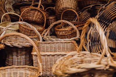 Close-up of wicker basket for sale in market