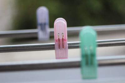 Close-up of pink clothespins