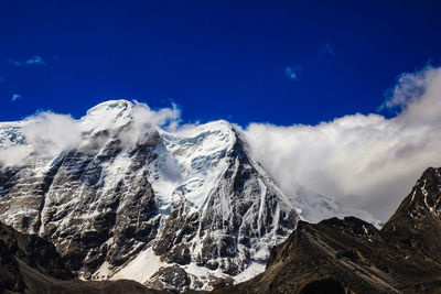 Panoramic view of snowcapped mountains against sky