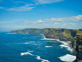 Scenic view of sea against blue sky