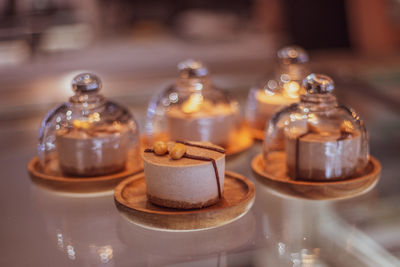 Close-up of chess pieces on table