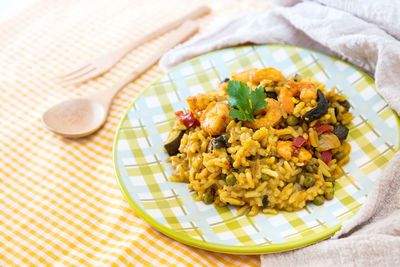 Close-up of food in plate on table