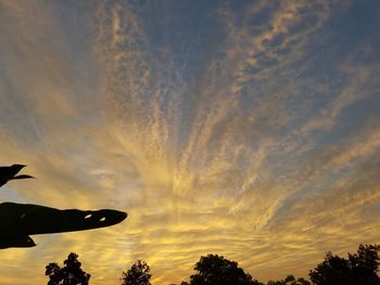 Low angle view of silhouette trees against sky during sunset