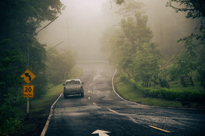 High angle view of car on road