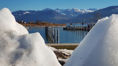 Scenic view of snowcapped mountains against sky