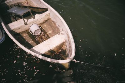 High angle view of boat floating on lake