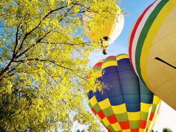 Low angle view of hot air balloon against sky