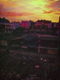 Buildings at sunset