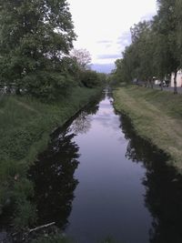 Canal amidst trees against sky