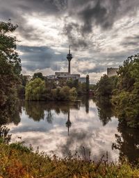 Reflection of buildings in lake