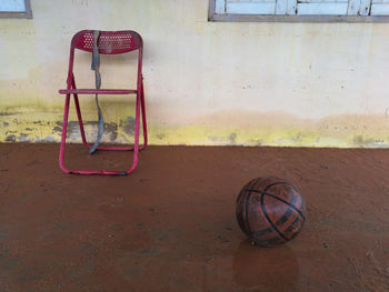 High angle view of abandoned basketball hoop