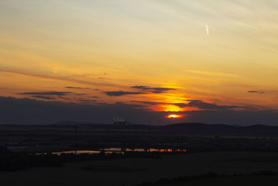 Scenic view of silhouette landscape against sky during sunset